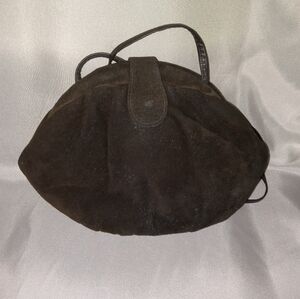 Vintage Black Suede Clutch Crossbody Bag Purse Magnetic Snap Closure